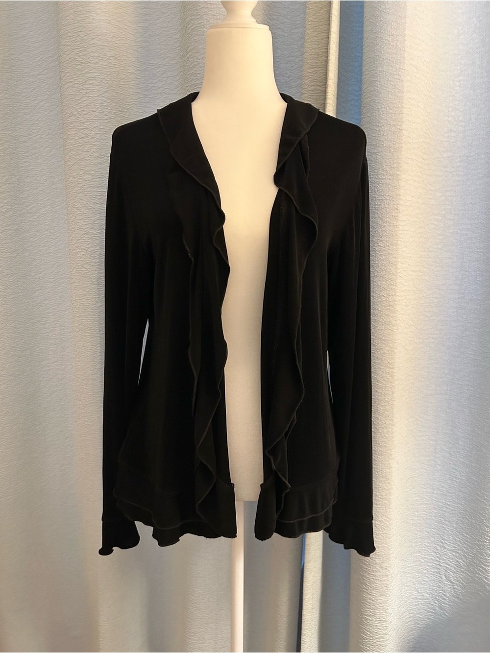 Women’s Black Ruffle-Front Cardigan
